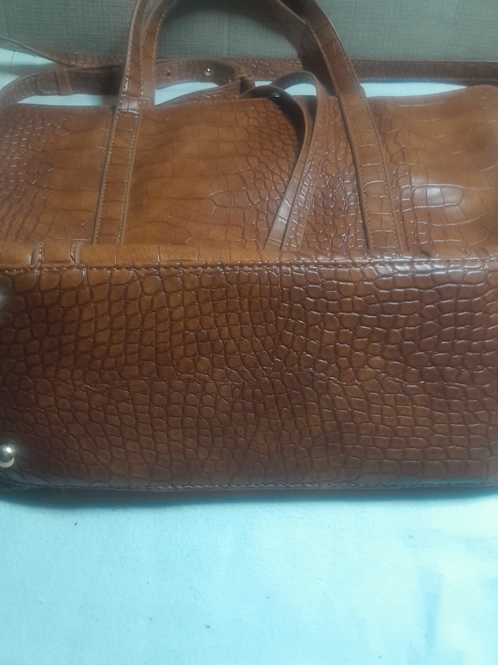 Brown Croc-Embossed Tote Bag